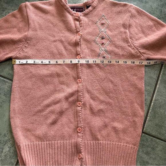 VTG 80s Retro Light Pink Little Floral Geometric Design Embroidered Cardigan - Picture 6 of 6